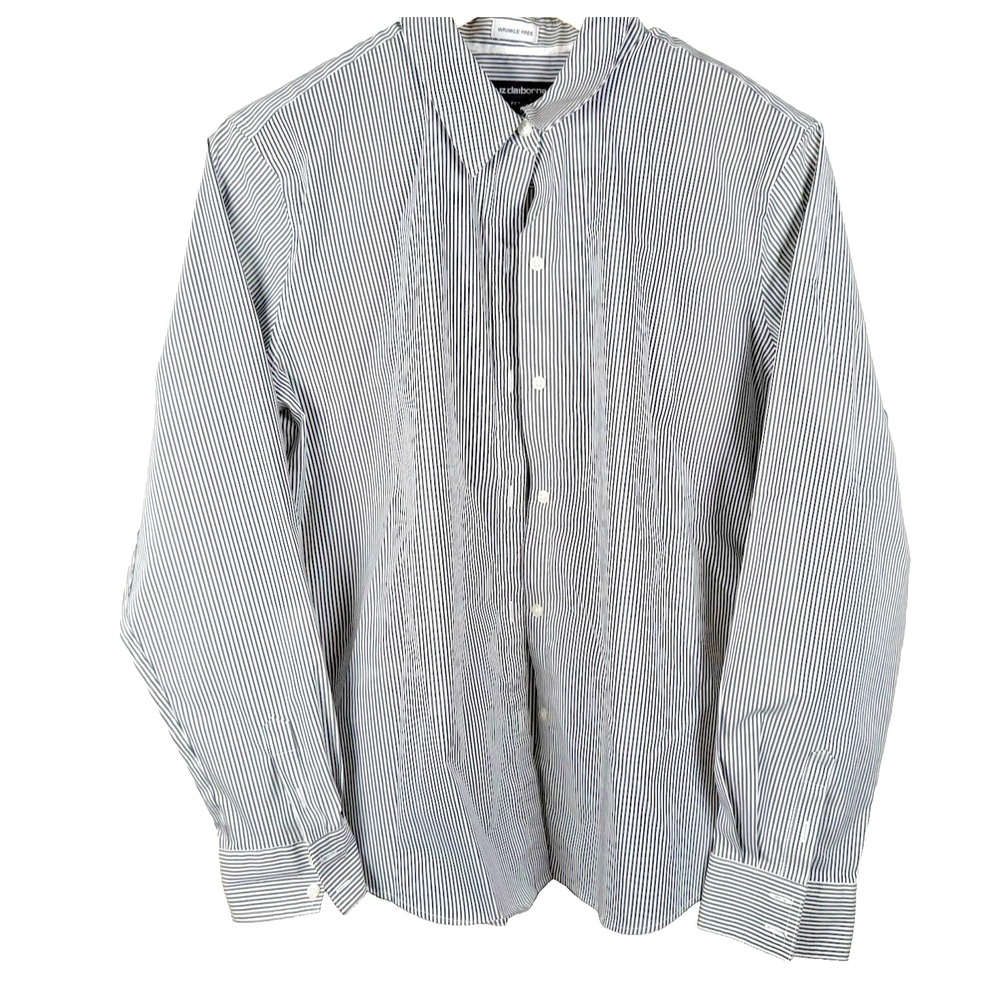 Liz Claiborne Career Petite Long Sleeve‎ Button-Down Shirt Gray Stripe PXL NEW